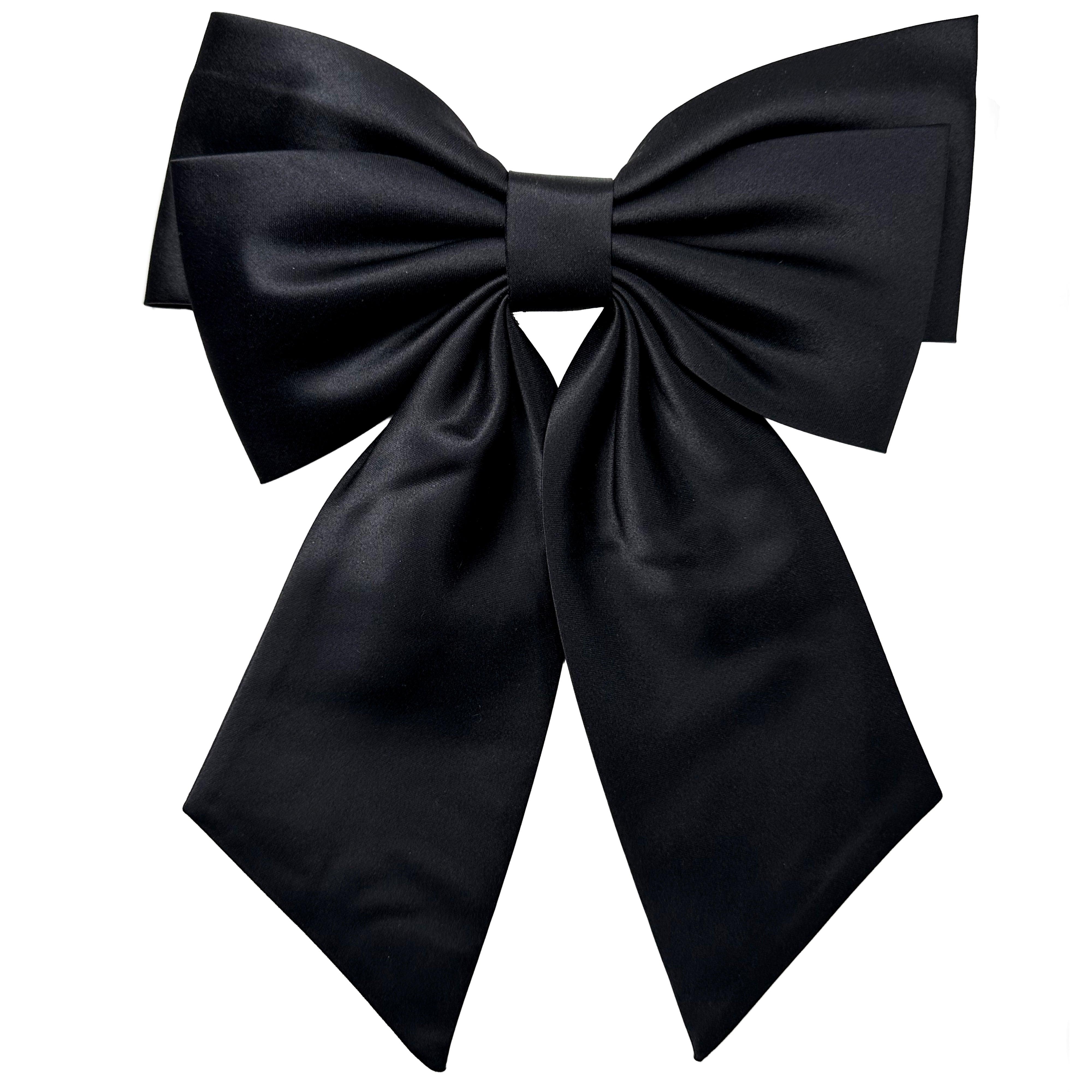 Olbye Satin Haarschleifen Set – 4 Stück Große Damen-Haarspangen Mit Langem Schwanz In Schwarz & Weiß
