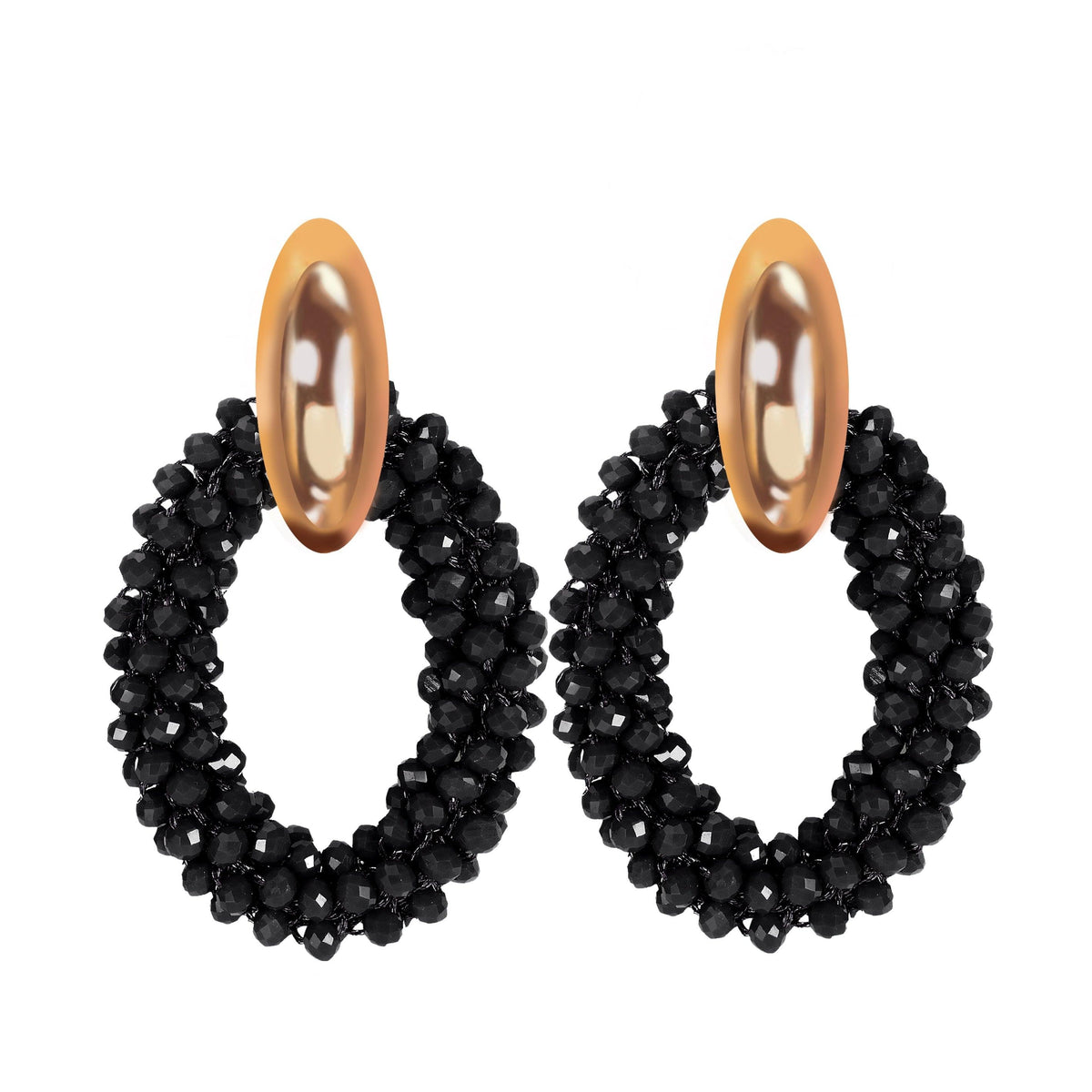 Cocktail @ Ciprian - Vergoldete Creolen aus schwarzen Kristallen - Filippa Firenze