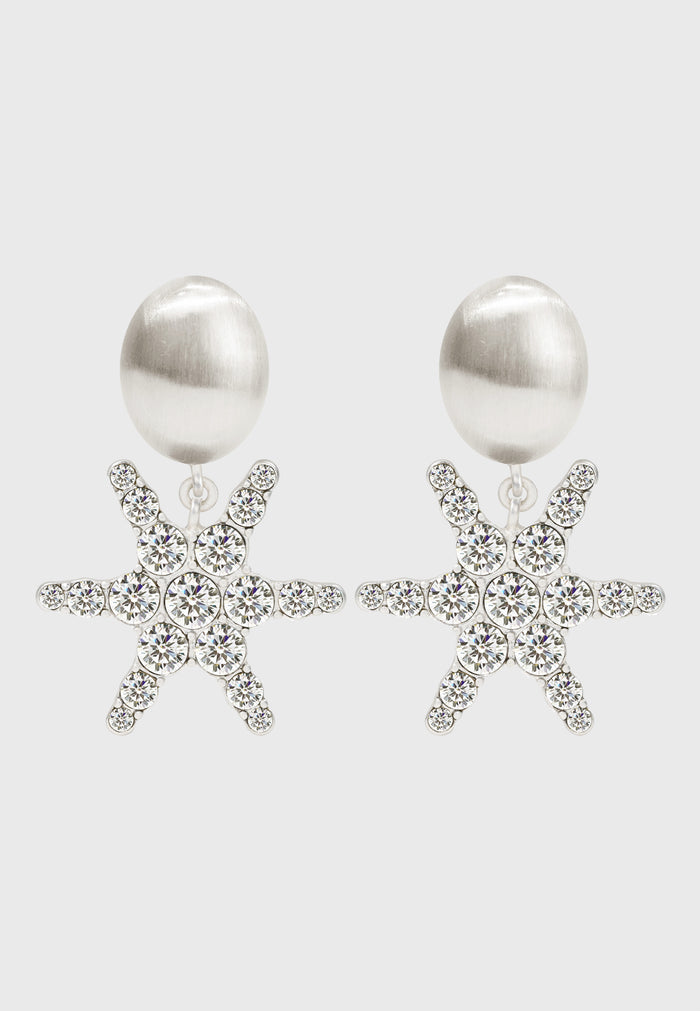 “Stella Clips” - Silver-plated star clip earrings with sparkling crystals