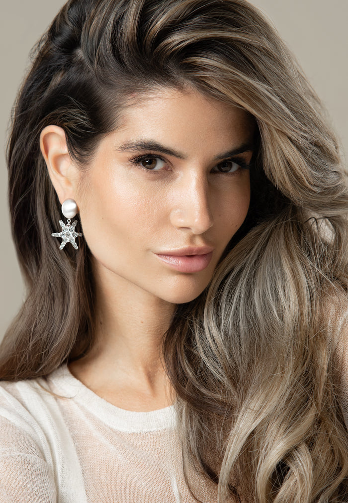 “Stella Clips” - Silver-plated star clip earrings with sparkling crystals