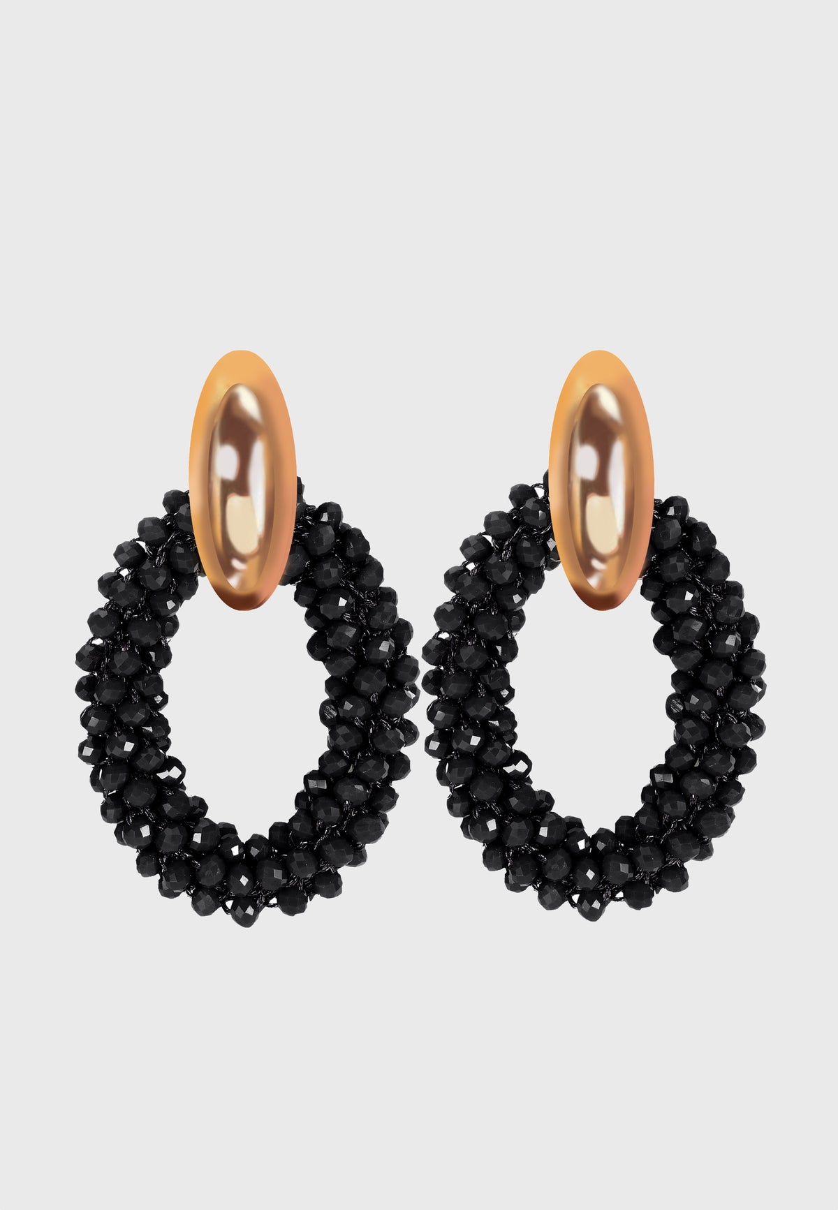 Cocktail @ Ciprian - Gold-plated hoop earrings with black crystals