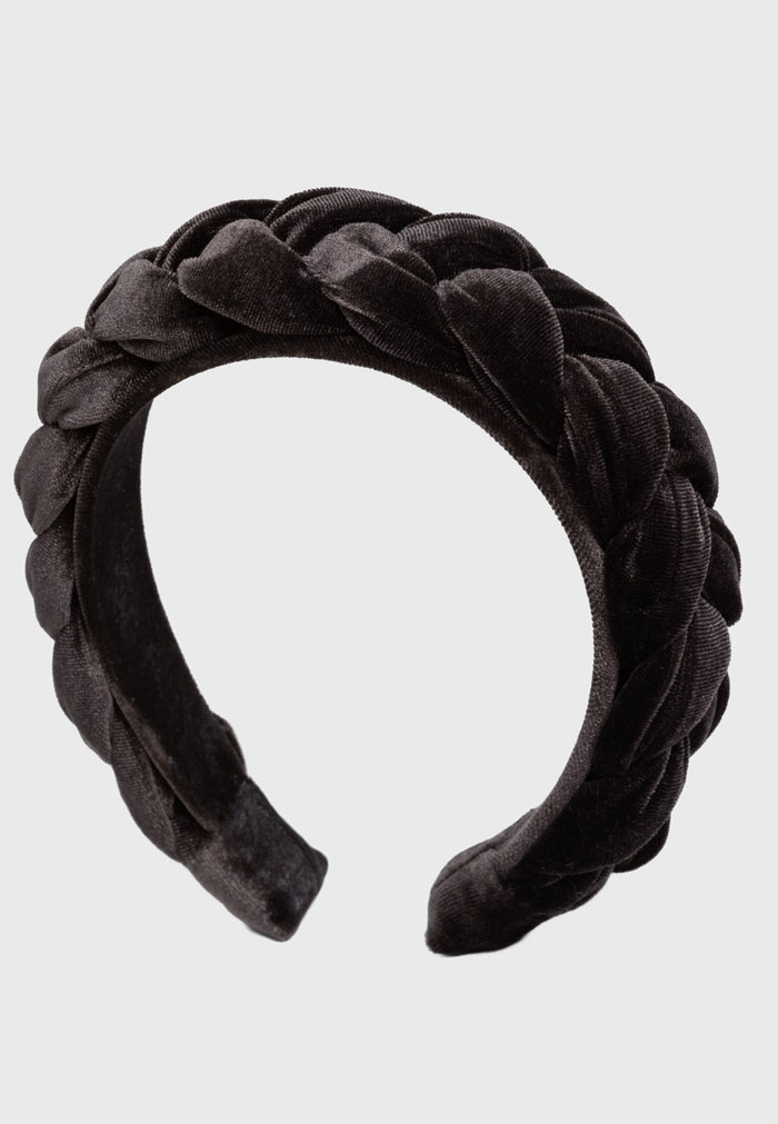 Scarcela - Braided velvet headband in dark grey