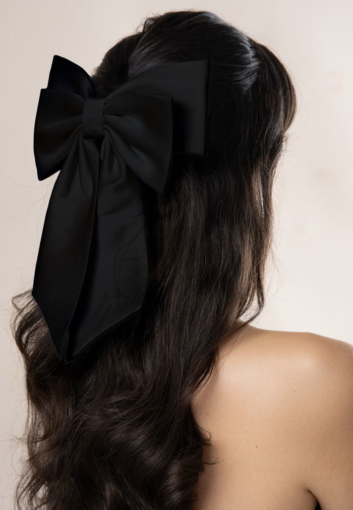 Big Bow - Schwarze Haarklammer mit großer Doppel-Schleife aus Satin