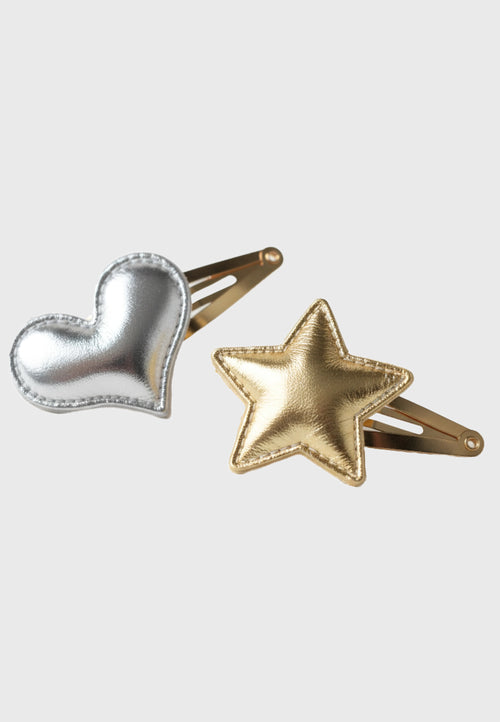 Piccola - Haarclip-Set mit Sternchen und Herz in Gold & Silber