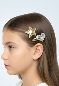 Piccola - Haarclip-Set mit Sternchen und Herz in Gold & Silber