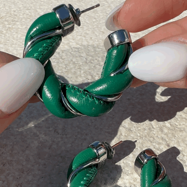 The Catch - Leather Hoop Earrings in Green