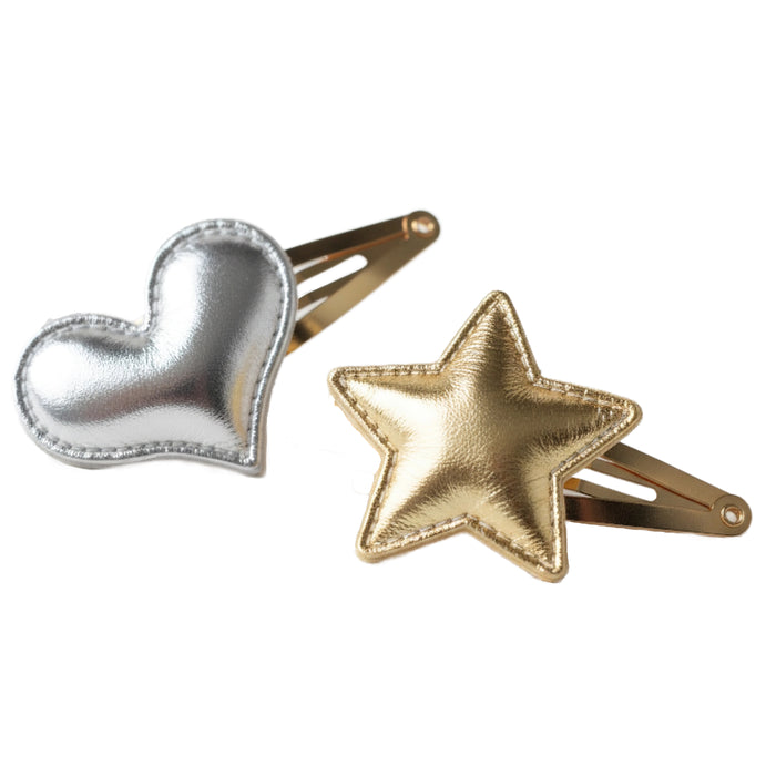 Piccola - Haarclip-Set mit Sternchen und Herz in Gold & Silber