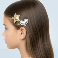 Piccola - Haarclip-Set mit Sternchen und Herz in Gold & Silber