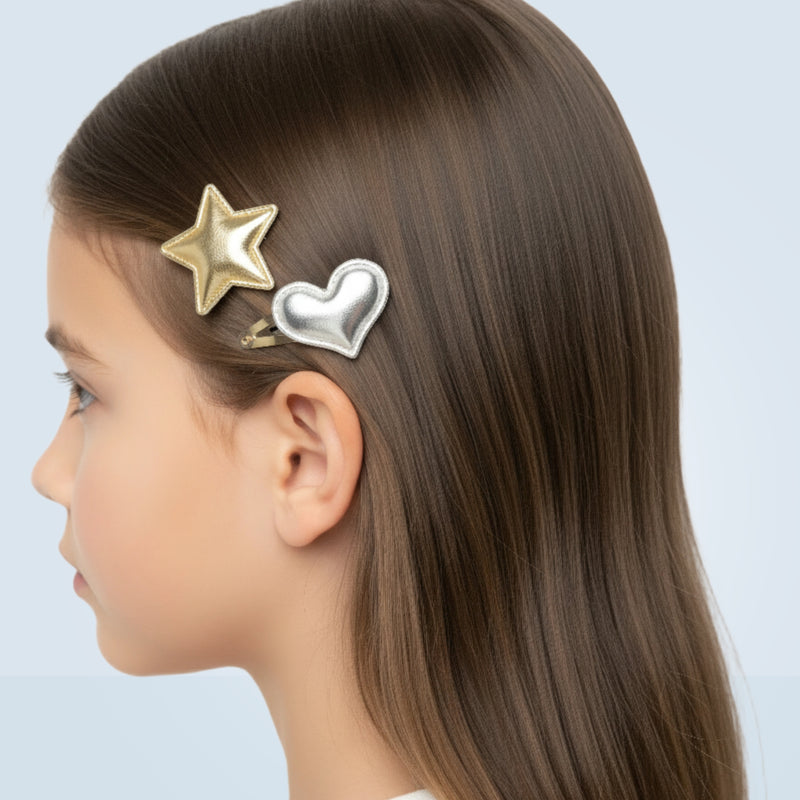 Piccola - Haarclip-Set mit Sternchen und Herz in Gold & Silber