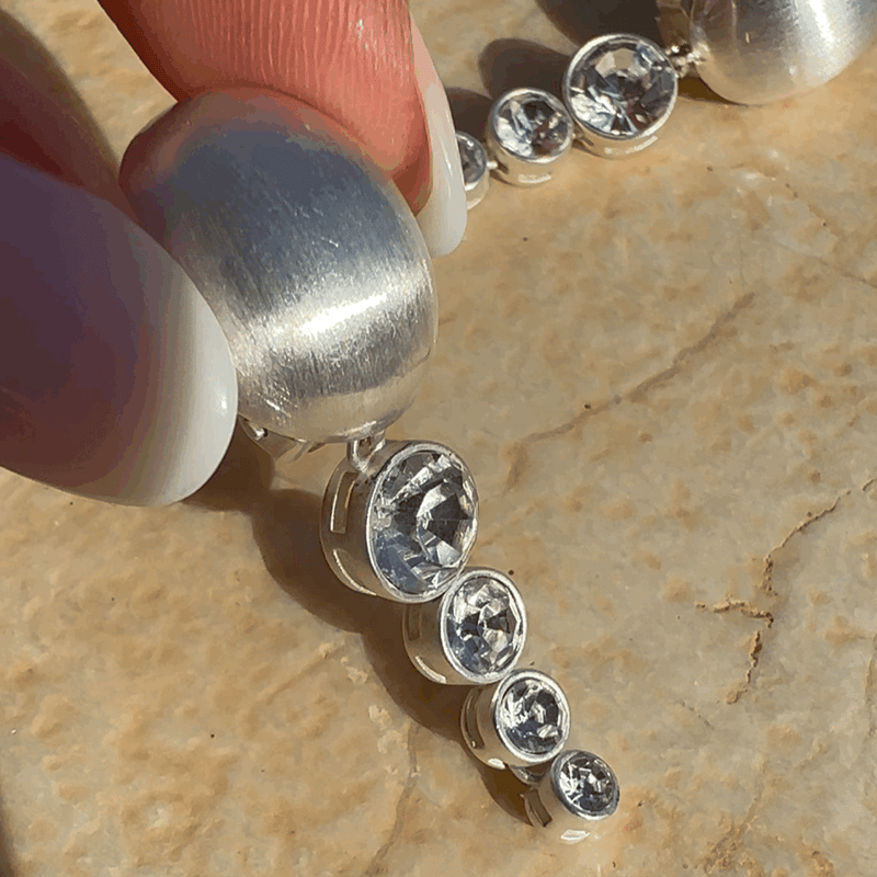 “Pioggia” - Silver-plated crystal drop ear clips