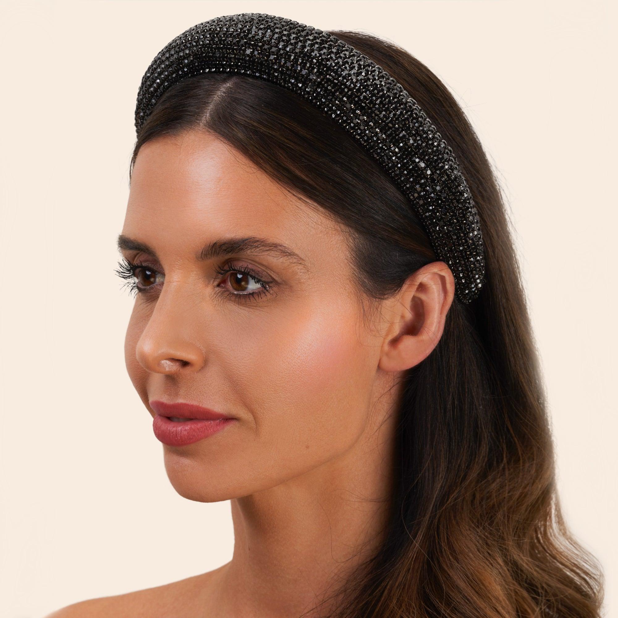 Vogue Hair Accessories – Handgefertigter Metall-Harreif Mit Kristallblättern, Schwarz, Für Frauen & Mädchen